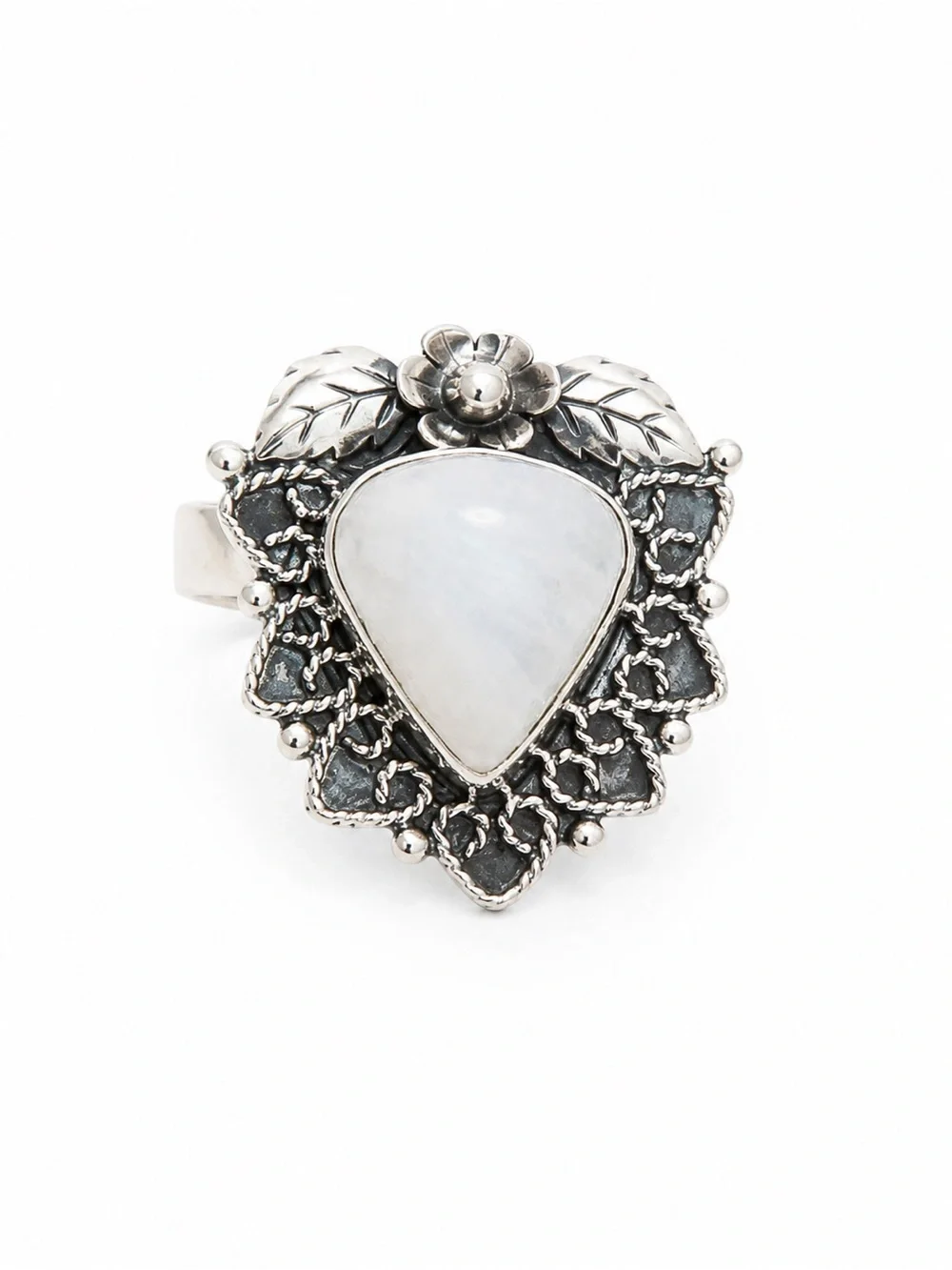 Sterling Silver Moonstone Floral Statement Ring